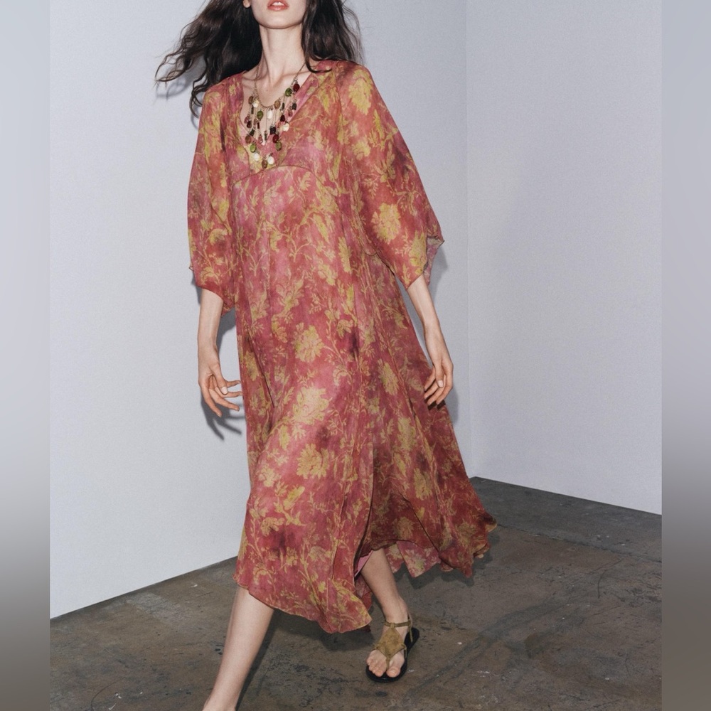 NEW Zara Floral Printed Kaftan Kimono Dress S